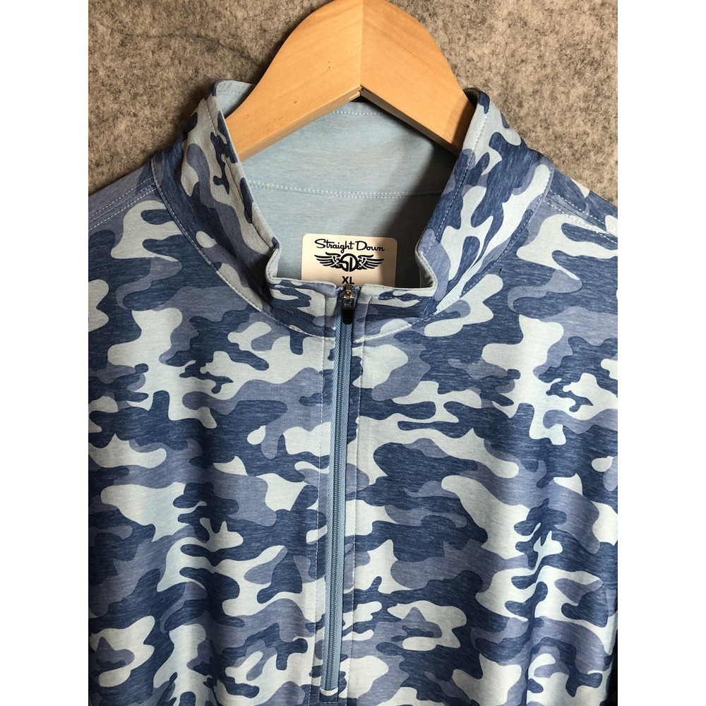 Straight Down Shirt Mens XL Blue Camo 1/4 Zip Performance Stretch Golf Sports